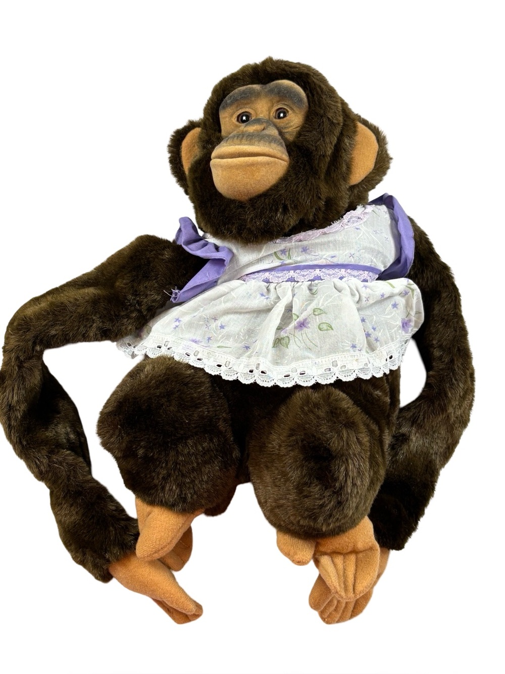 Vintage 1983 Chille Toy Plush Chimpanzee Monkey Doll Korea Floral Dress Stuffed